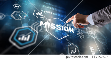 Mission concept. Financial success chart concept on virtual screen. Business background Mission concept. Financial success chart concept on virtual screen. Business background 115157826