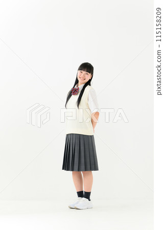 High school girl, uniform, vertical, whole body High school girl, uniform, vertical, whole body 115158209