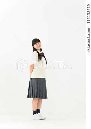 High school girl, uniform, vertical, whole body High school girl, uniform, vertical, whole body 115158219