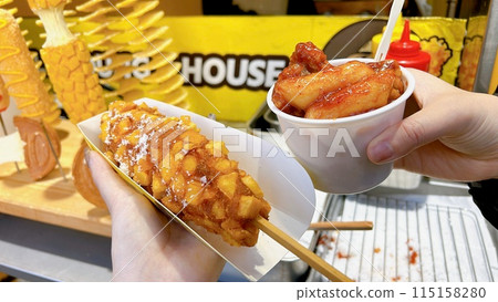 Korean food: cheese hotdog and Korean oden Korean food: cheese hotdog and Korean oden 115158280