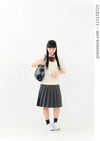 High school girl, uniform, bag, whole body 115158722