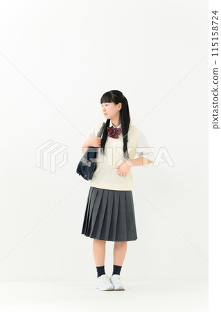 High school girl, uniform, bag, whole body 115158724