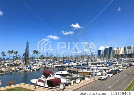 "Hawaii" Ilikai, Ala Moana seen from the yacht harbor 115159406