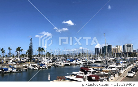 "Hawaii" Ilikai, Ala Moana seen from the yacht harbor 115159409