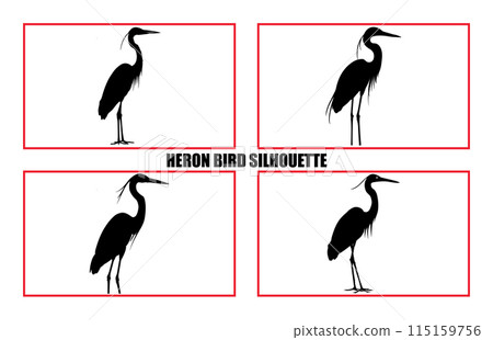 Heron Birds silhouette illustration set, Silhouette of standing Heron 115159756