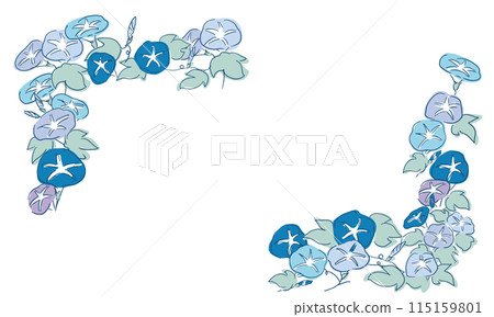 手繪牽牛花插圖。牽牛花的日式框架。牽牛花的向量圖背景。牽牛花的線條畫。 115159801