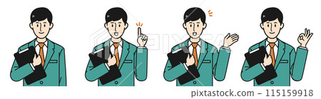 Four poses of a business person giving advice Four poses of a business person giving advice 115159918