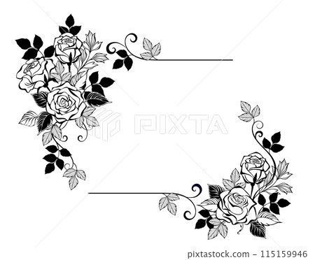Rectangular composition of contour roses 115159946