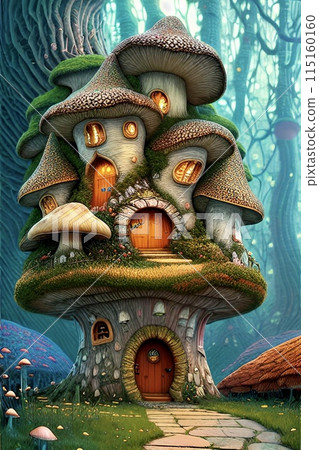 童話藝術蘑菇屋AI生成圖像奇幻垂直位置 115160160