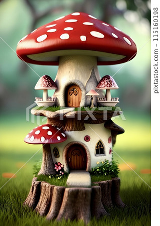 童話藝術蘑菇屋AI生成圖像奇幻垂直位置 115160198