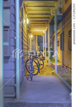 Entrance to the apartment where the bicycles are parked 115160203
