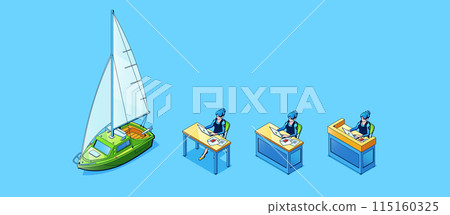 Office workplace and sailboat isometric vector set Office workplace and sailboat isometric vector set 115160325