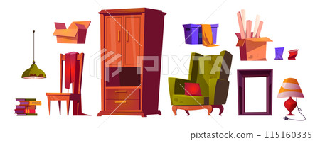 Old messy home living room interior furniture 115160335