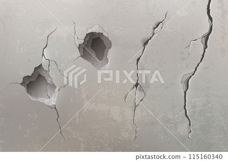 Old broken concrete wall with cracks and holes. Old broken concrete wall with cracks and holes. 115160340
