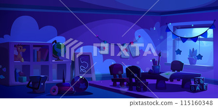 Dark empty kindergarten interior at night. 115160348