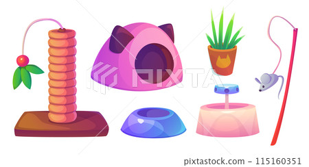 Cat pet shop with food and toy cartoon goods icon 115160351