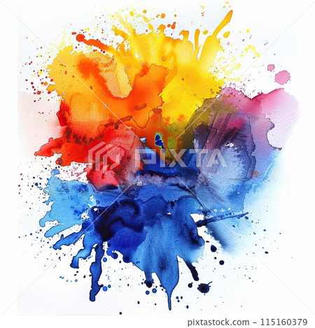 Bright watercolor spots, blots on sheets of paper. Bright watercolor spots, blots on sheets of paper. 115160379