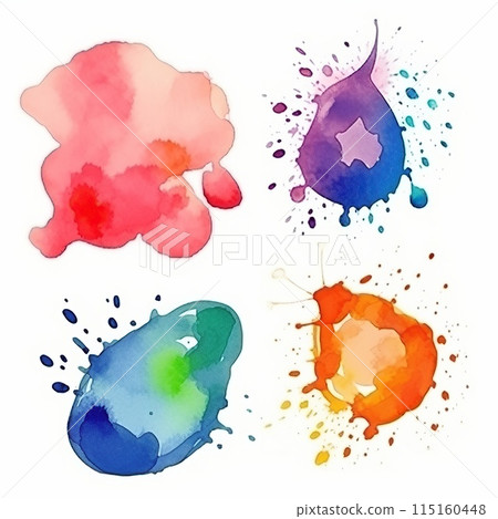 Bright watercolor spots, blots on sheets of paper. Bright watercolor spots, blots on sheets of paper. 115160448