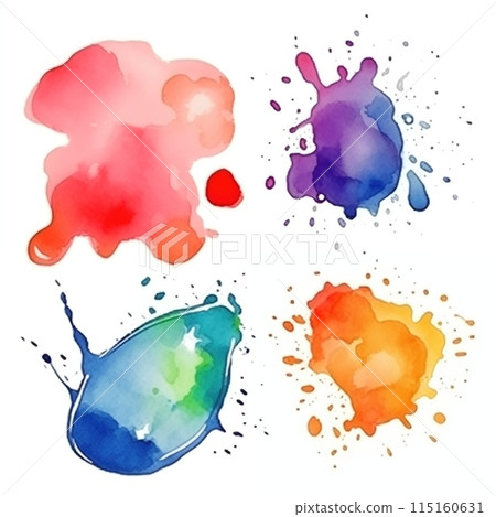 Bright watercolor spots, blots on sheets of paper. Bright watercolor spots, blots on sheets of paper. 115160631