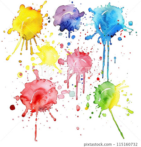 Bright watercolor spots, blots on sheets of paper. 115160732