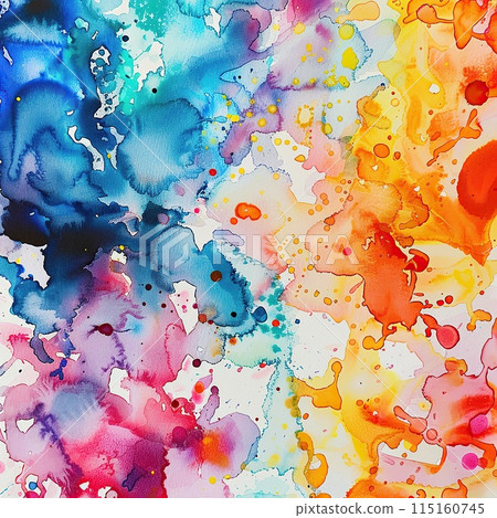 Bright watercolor spots, blots on sheets of paper. 115160745