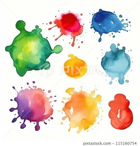 Bright watercolor spots, blots on sheets of paper. Bright watercolor spots, blots on sheets of paper. 115160754