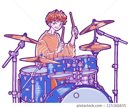 Illustration of a man playing the drums 115160835