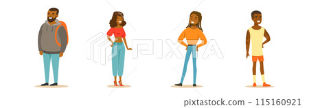African-American Man and Woman Character in Standing Pose Vector Set 115160921