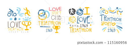 Triathlon Club Logo and Sport Label Design Vector Set Triathlon Club Logo and Sport Label Design Vector Set 115160956