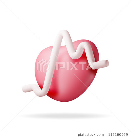3d red heart with pulse line isolated on white. 115160959