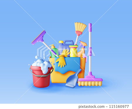 3D set of home cleaning tools isolated 115160977