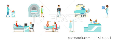 Doctor and Medical Staff with Patient Vector Set Doctor and Medical Staff with Patient Vector Set 115160991