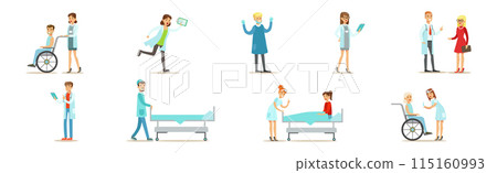Doctor and Medical Staff with Patient Vector Set 115160993
