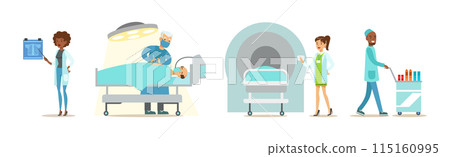 Doctor and Medical Staff with Patient Vector Set Doctor and Medical Staff with Patient Vector Set 115160995