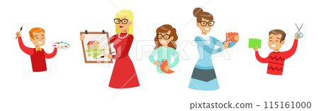 Kid Character Doing Craft and Creative Activity Vector Set 115161000