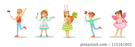 Kids at Party With Painted Face Vector Set Kids at Party With Painted Face Vector Set 115161003