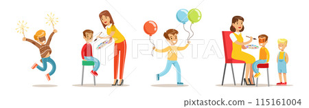 Kids at Party With Painted Face Vector Set Kids at Party With Painted Face Vector Set 115161004