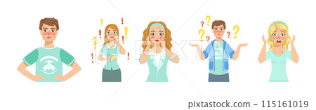 Young Man and Woman with Acne and Skin Problem Vector Set Young Man and Woman with Acne and Skin Problem Vector Set 115161019