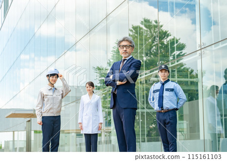 People of various professions (businessmen, engineers, researchers, security guards) 115161103