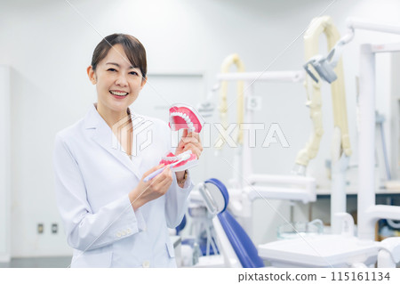 女牙醫/牙齒衛生員提供刷牙說明 115161134