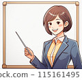 A woman holding a pointer in front of a whiteboard 115161495