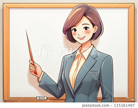A woman giving a lecture in front of a whiteboard 115161497