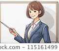 A woman holding a pointer in front of a whiteboard 115161499