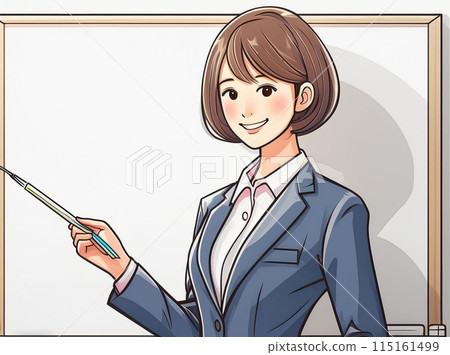 A woman holding a pointer in front of a whiteboard 115161499