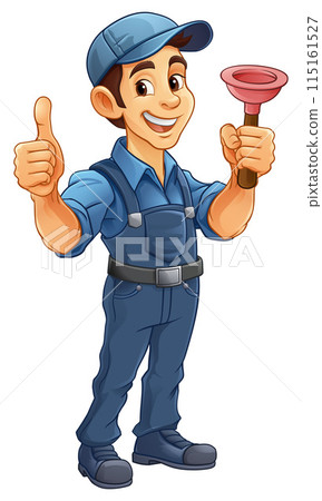 Plumber Plunger Tool Cartoon Plumbing Man Handyman 115161527