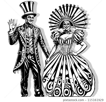 Couple at the Masquerade Ball in Costumes 115161929
