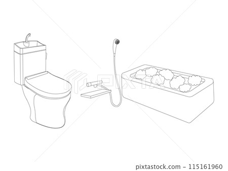 廁所和浴室的線條畫插圖 廁所和浴室的線條畫插圖 115161960