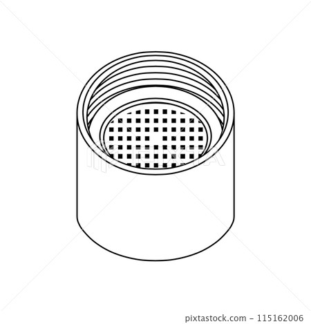Line drawings of the parts attached to the faucet spout (cap, bubbler, gasket) 115162006