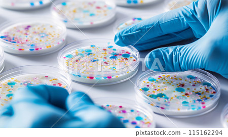 Scientist Examining Petri Dishes 115162294
