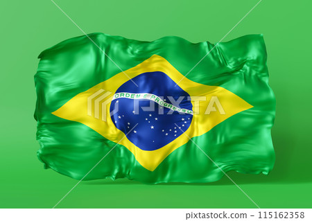 Striking depiction of the Brazilian flag billowing against a vivid green background, symbolizing Brazils rich culture and spirited national identity. National holiday in Brazil. 3D render. Striking depiction of the Brazilian flag billowing against a vivid green background, symbolizing Brazils rich culture and spirited national identity. National holiday in Brazil. 3D render. 115162358